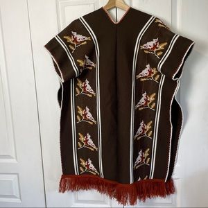 Vintage Knit BIRD Patterned Poncho Shawl